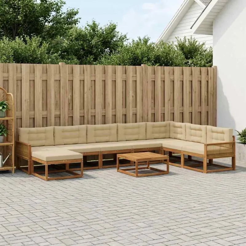 Lauko sofos komplektas su pagalve 9 pcs Natūralus ir bežinis