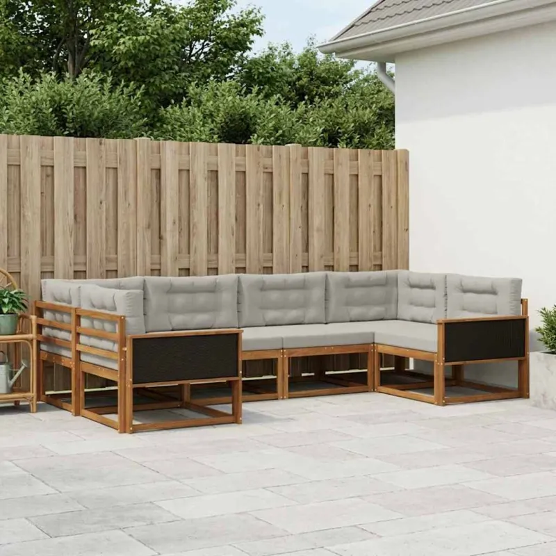 Lauko sofos komplektas 6 pcs Natūrali ir šviesiai pilka