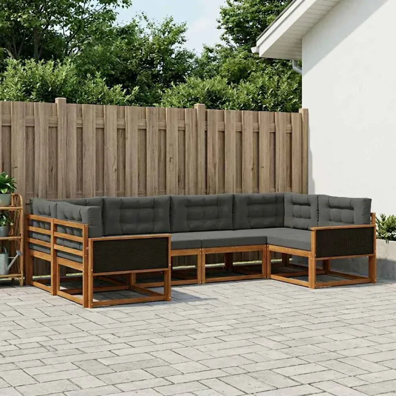 Lauko sofos komplektas su pagalve 6 pcs Natūralus ir antracitas