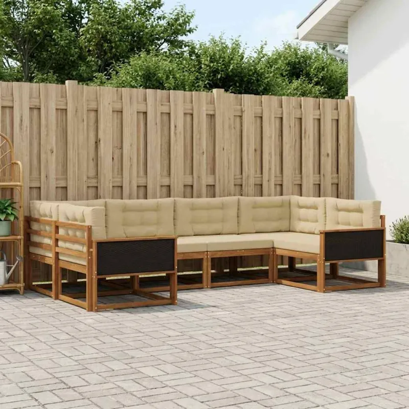Lauko sofos komplektas su pagalve 6 pcs Natūralus ir bežinis