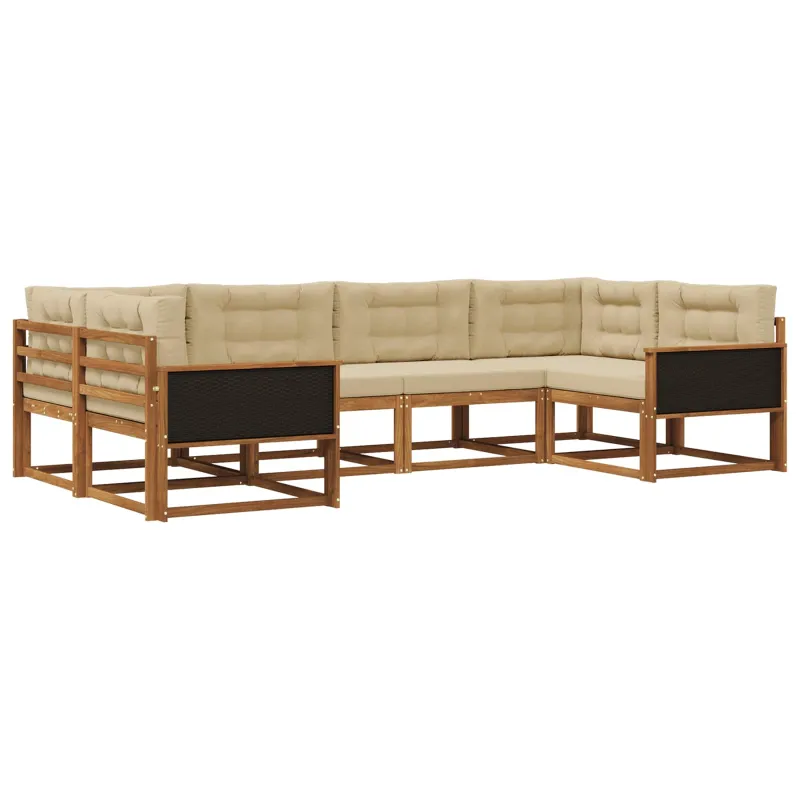 Lauko sofos komplektas su pagalve 6 pcs Natūralus ir bežinis