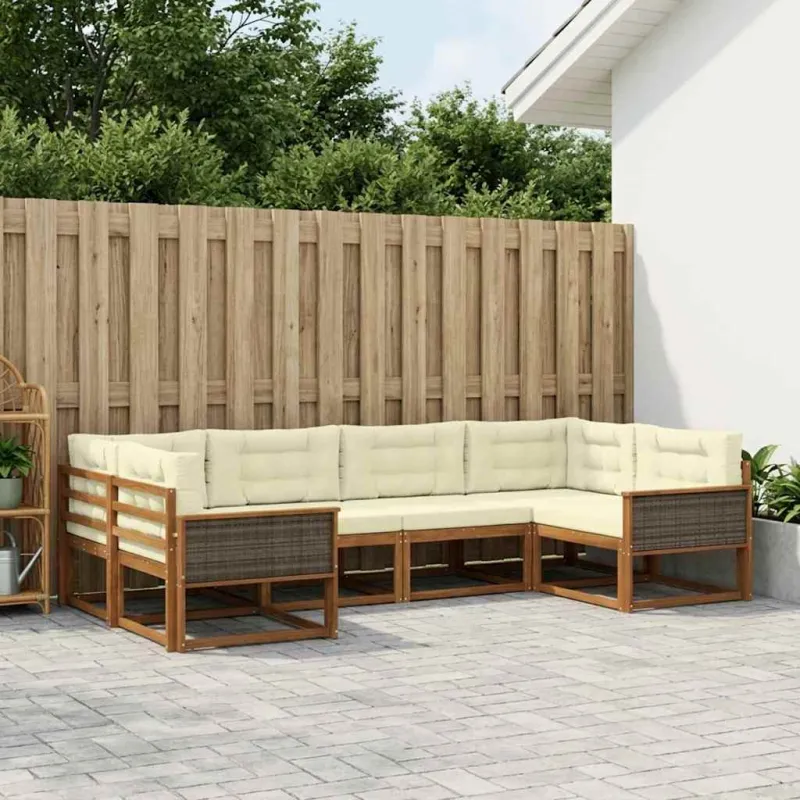 Lauko sofos komplektas su pagalve 6 pcs Natūralus ir grietinėlė