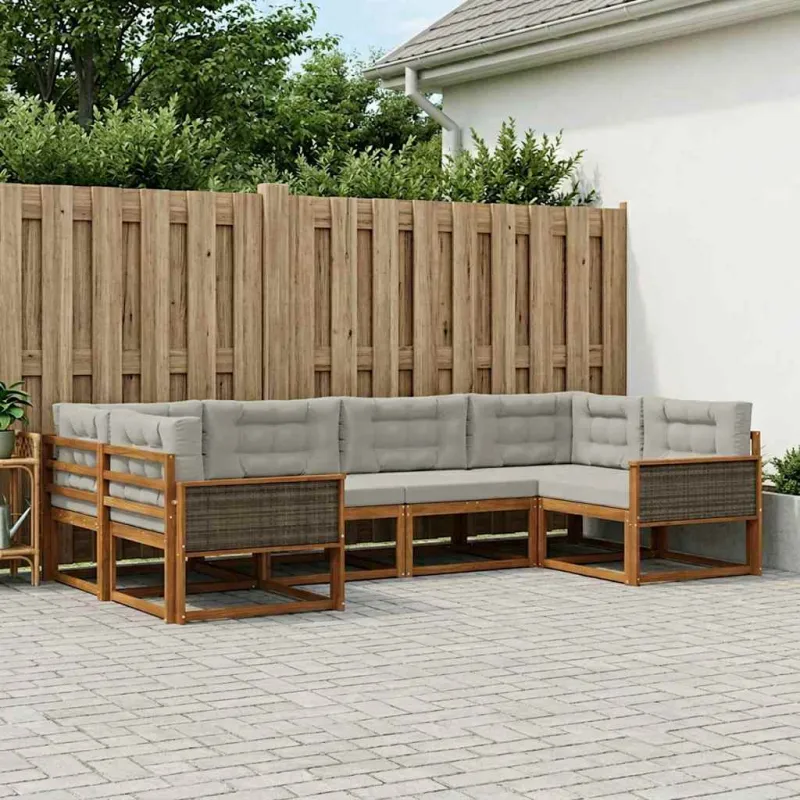 Lauko sofos komplektas 6 pcs Natūrali ir šviesiai pilka