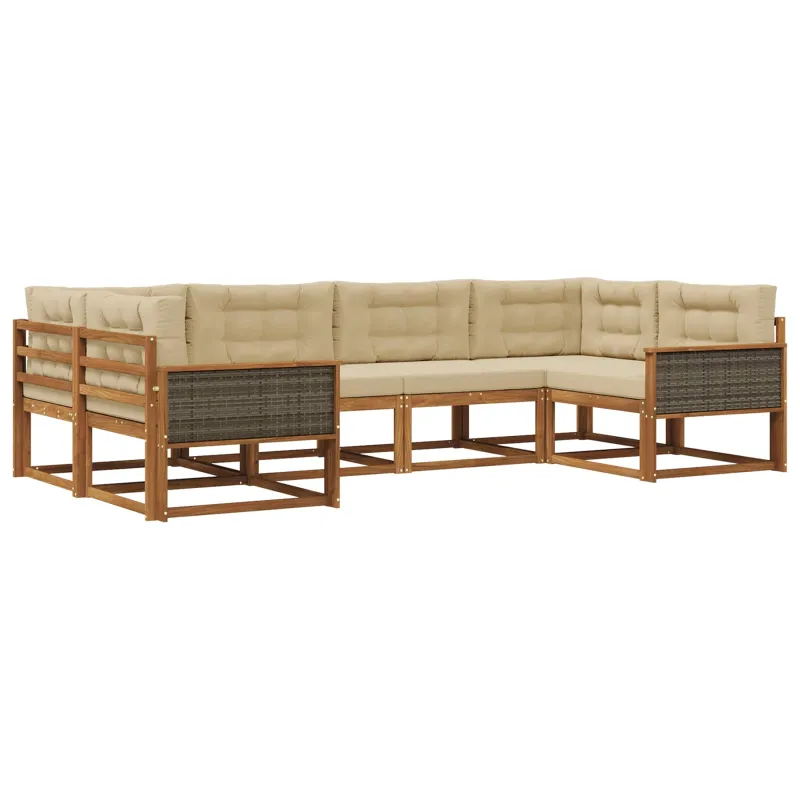 Lauko sofos komplektas su pagalve 6 pcs Natūralus ir bežinis