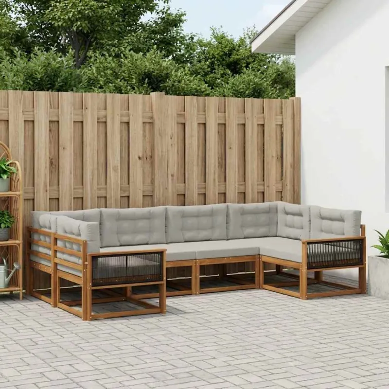 Lauko sofos komplektas 6 pcs Natūrali ir šviesiai pilka