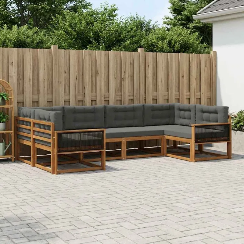 Lauko sofos komplektas su pagalve 6 pcs Natūralus ir antracitas