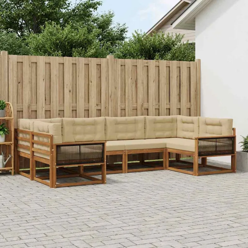 Lauko sofos komplektas su pagalve 6 pcs Natūralus ir bežinis