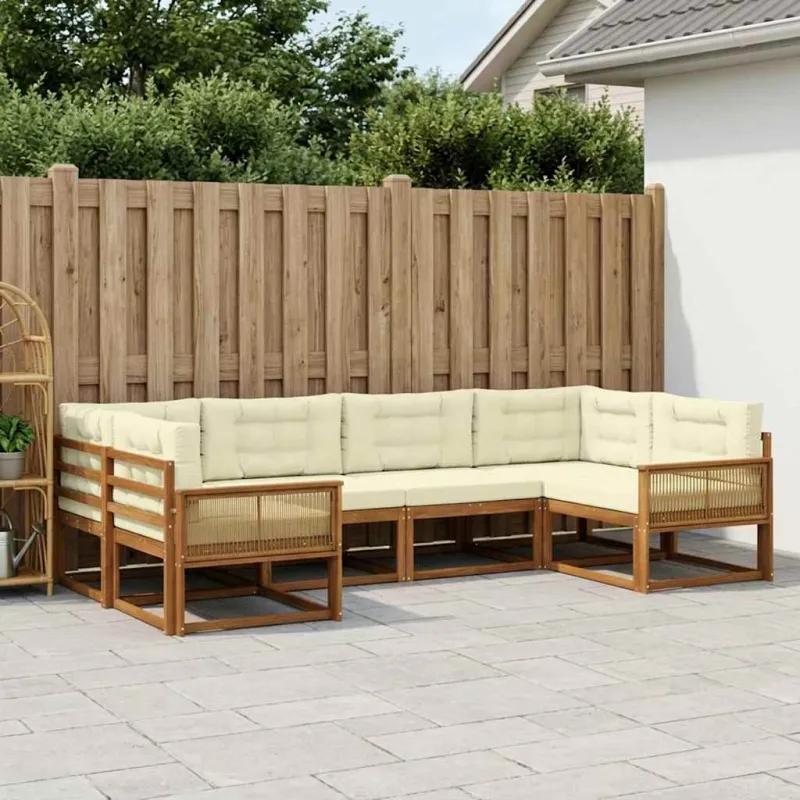Lauko sofos komplektas su pagalve 6 pcs Natūralus ir grietinėlė