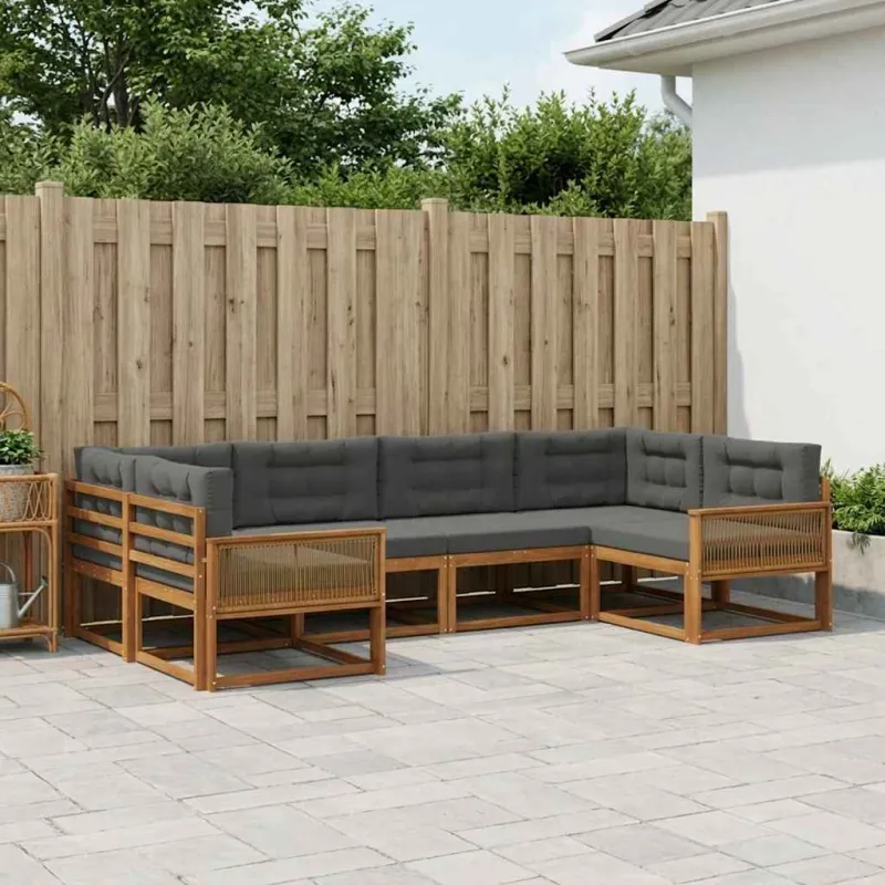 Lauko sofos komplektas su pagalve 6 pcs Natūralus ir antracitas