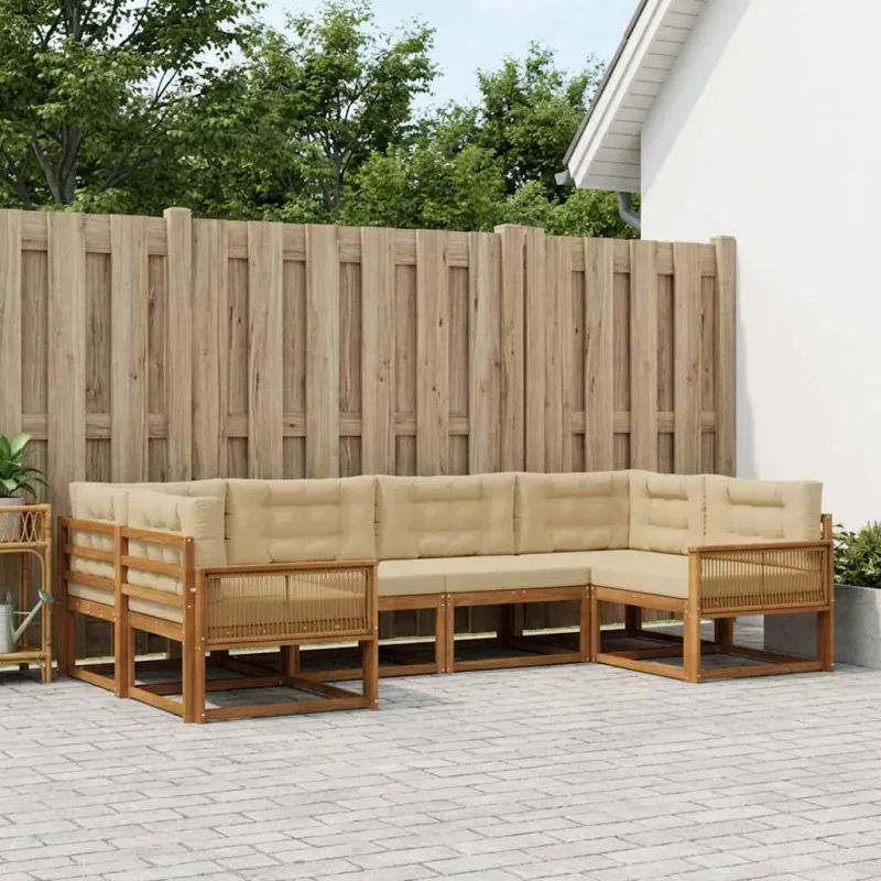 Lauko sofos komplektas su pagalve 6 pcs Natūralus ir bežinis