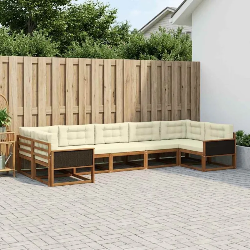 Lauko sofos komplektas su pagalve 7 pcs Natūralus ir grietinėlė