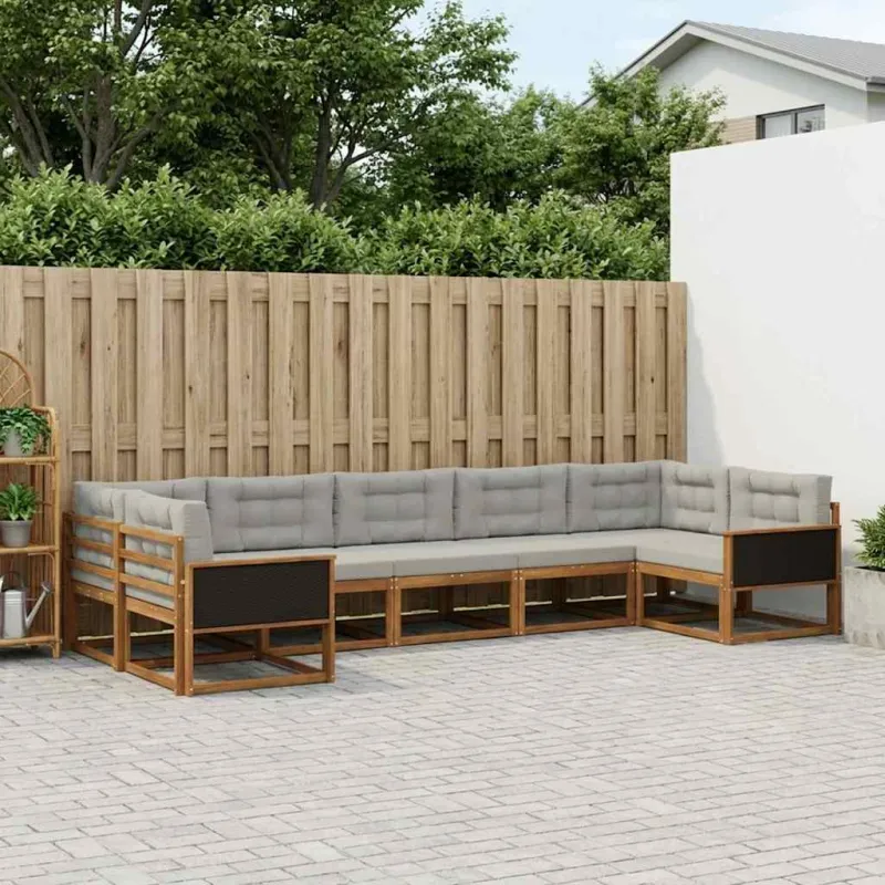 Lauko sofos komplektas 7 pcs Natūrali ir šviesiai pilka