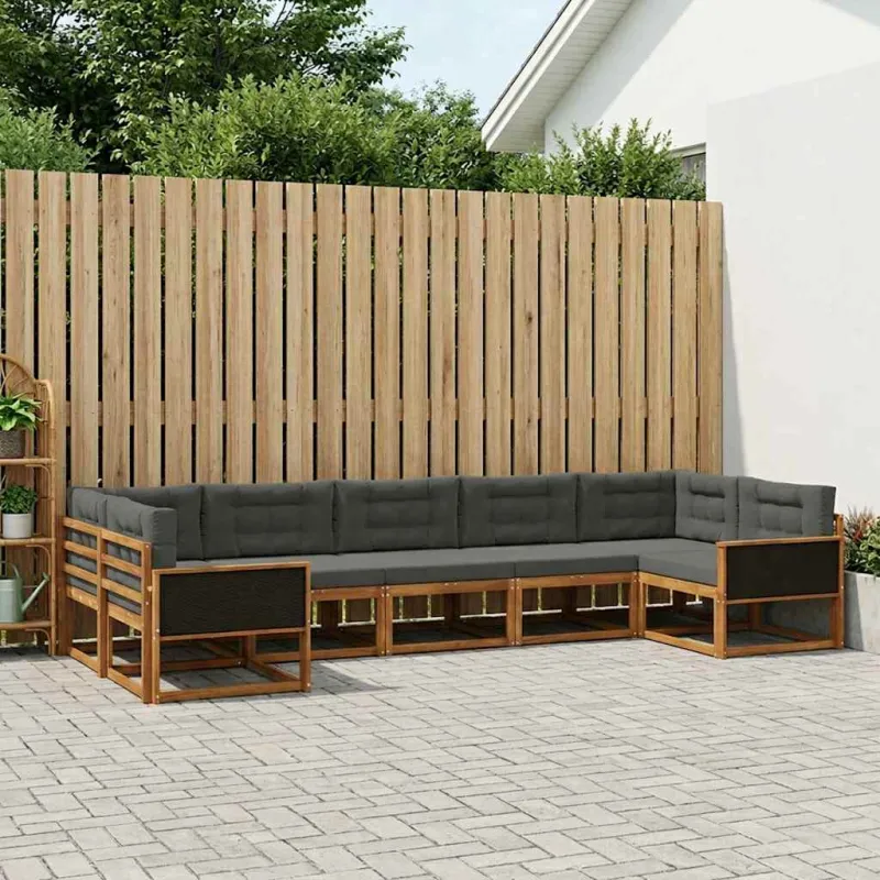 Lauko sofos komplektas su pagalve 7 pcs Natūralus ir antracitas