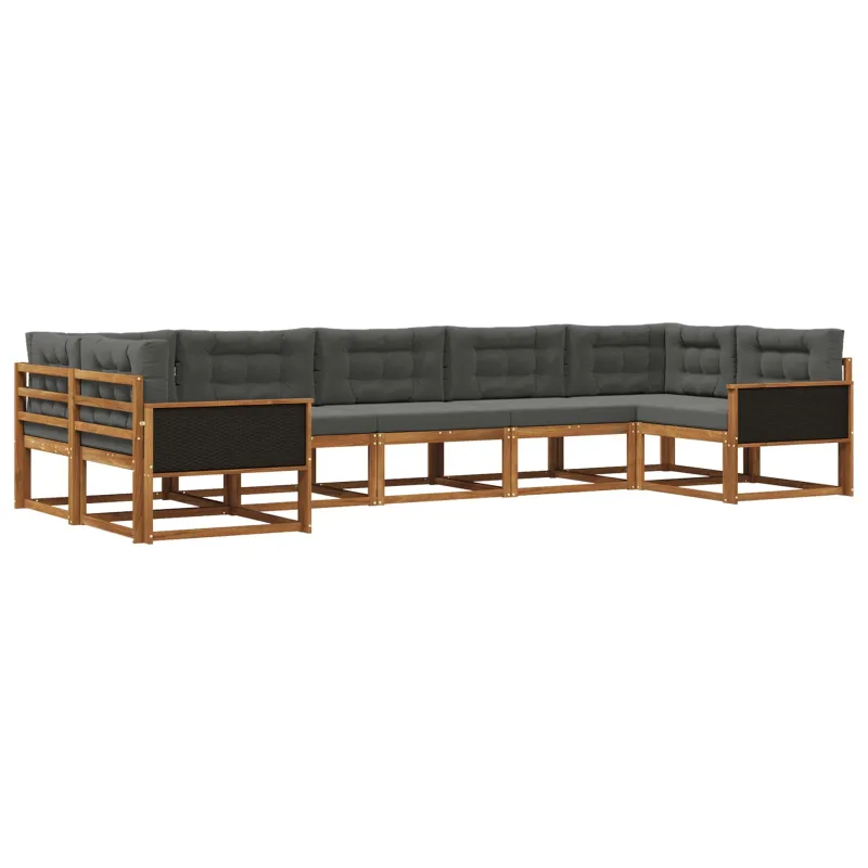 Lauko sofos komplektas su pagalve 7 pcs Natūralus ir antracitas