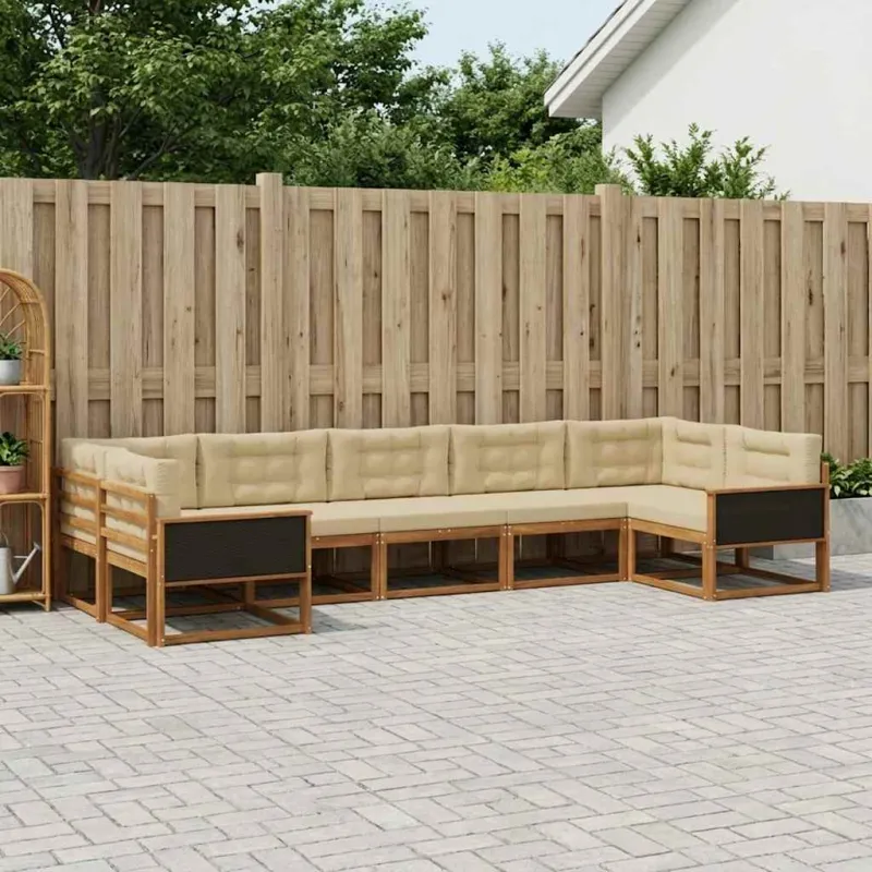 Lauko sofos komplektas su pagalve 7 pcs Natūralus ir bežinis