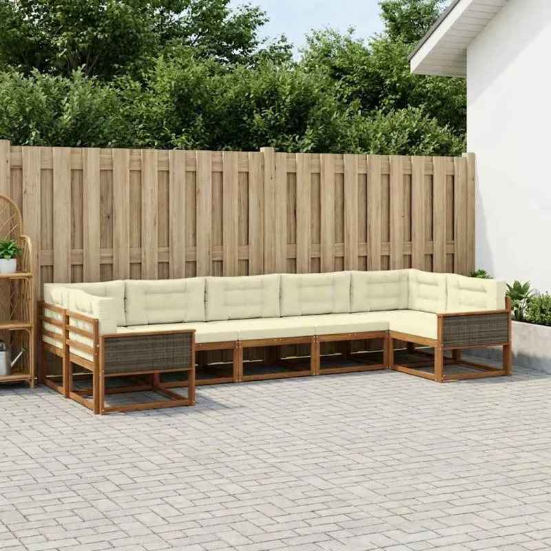 Lauko sofos komplektas su pagalve 7 pcs Natūralus ir grietinėlė