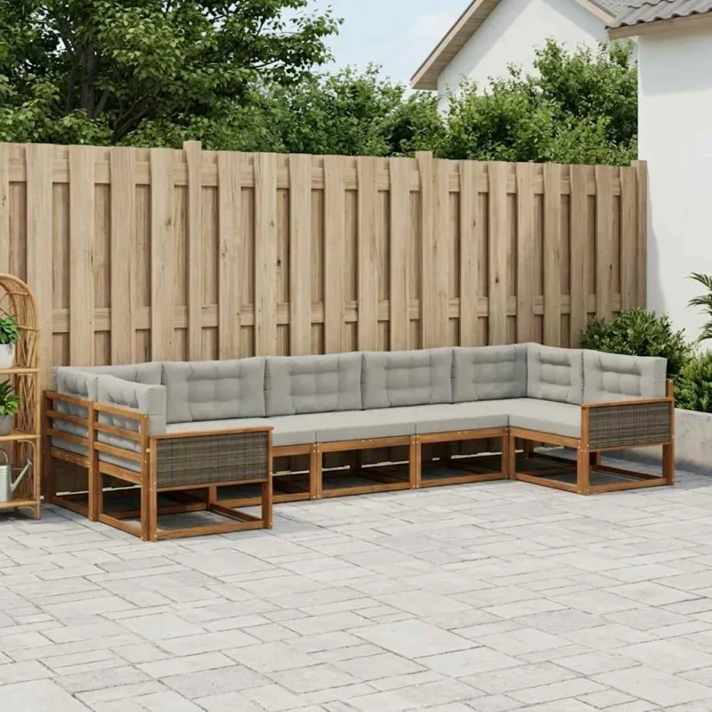 Lauko sofos komplektas 7 pcs Natūrali ir šviesiai pilka
