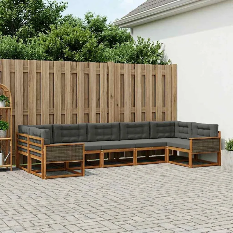 Lauko sofos komplektas su pagalve 7 pcs Natūralus ir antracitas