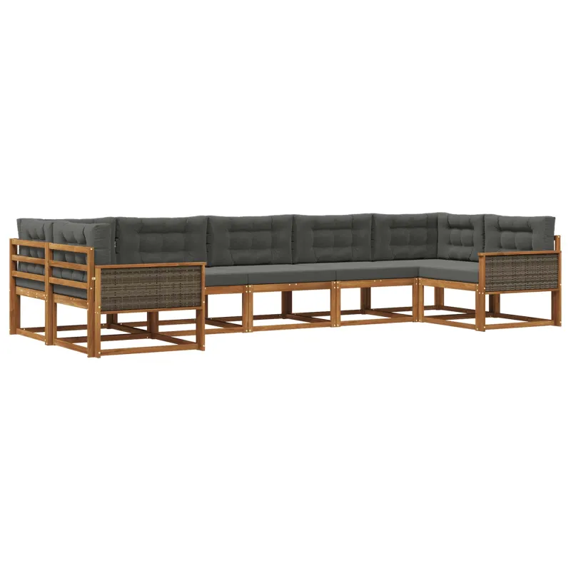 Lauko sofos komplektas su pagalve 7 pcs Natūralus ir antracitas
