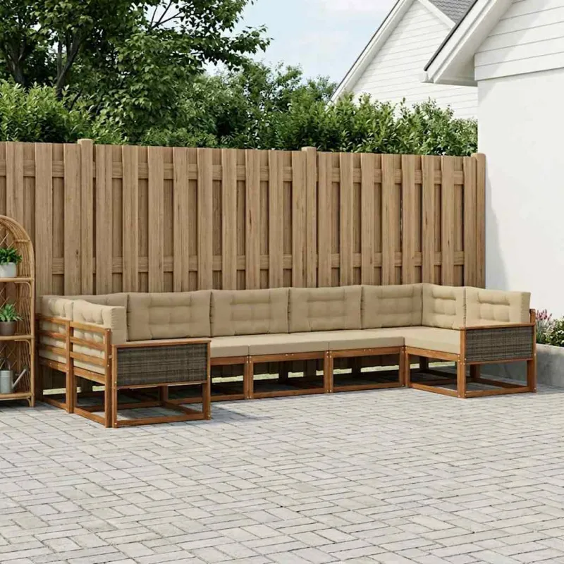 Lauko sofos komplektas su pagalve 7 pcs Natūralus ir bežinis