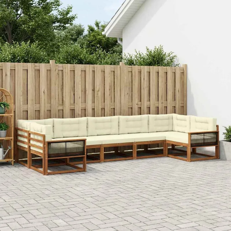 Lauko sofos komplektas su pagalve 7 pcs Natūralus ir grietinėlė