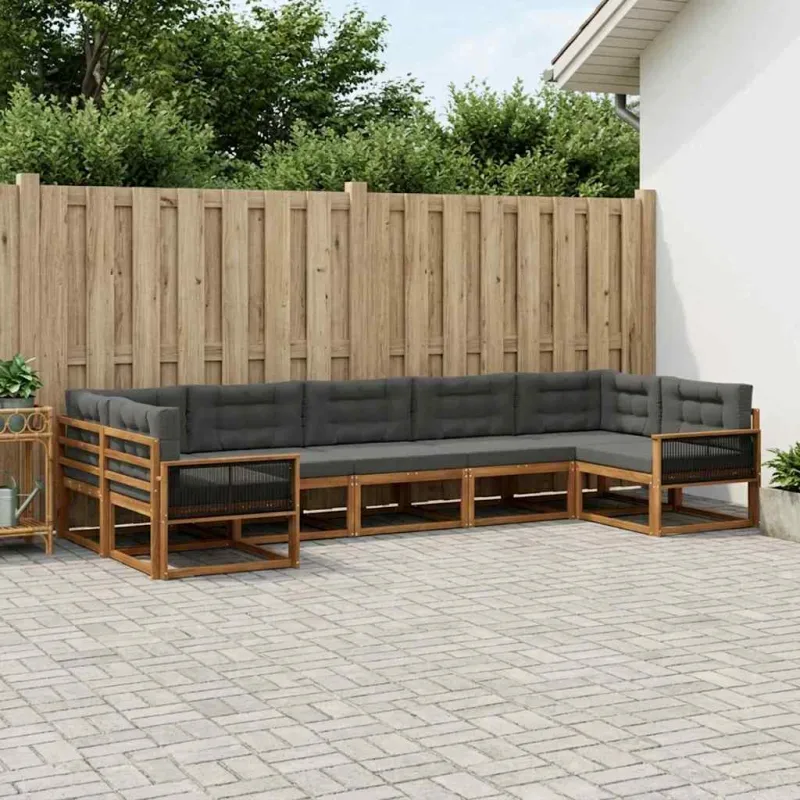 Lauko sofos komplektas su pagalve 7 pcs Natūralus ir antracitas
