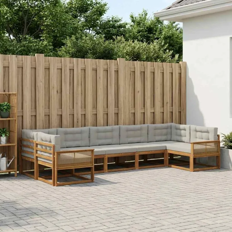 Lauko sofos komplektas 7 pcs Natūrali ir šviesiai pilka