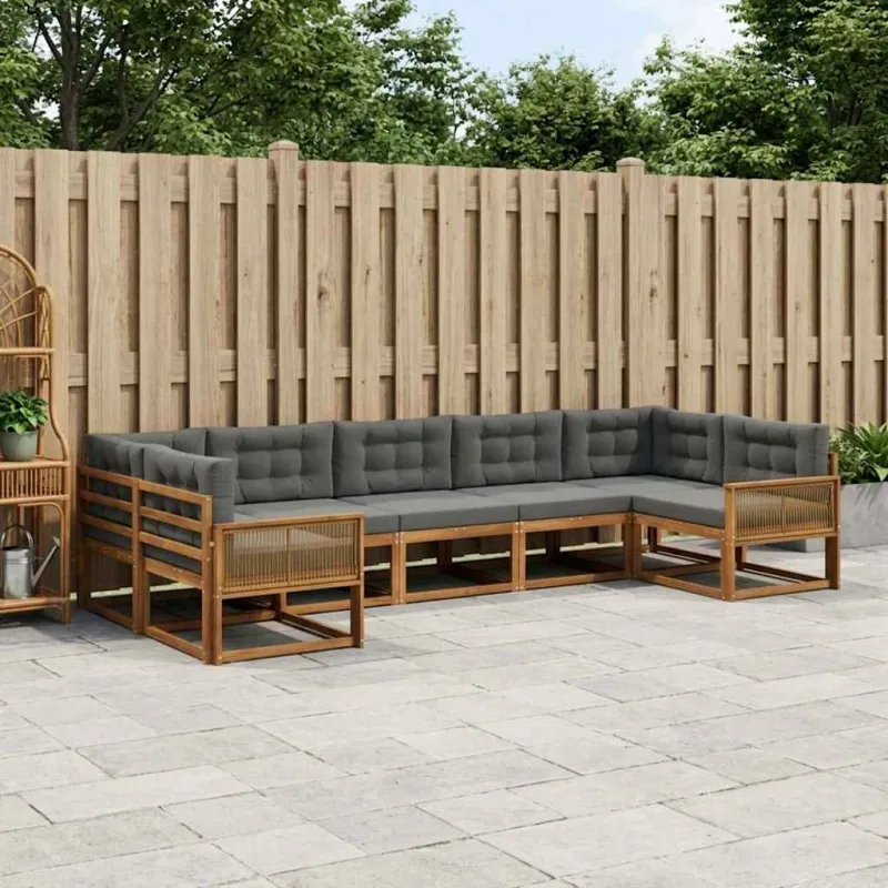 Lauko sofos komplektas su pagalve 7 pcs Natūralus ir antracitas