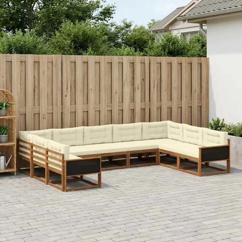 Lauko sofos komplektas su pagalve 9 pcs Natūralus ir grietinėlė