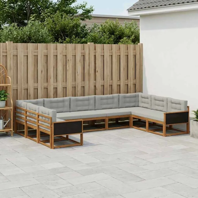 Lauko sofos komplektas 9 pcs Natūrali ir šviesiai pilka