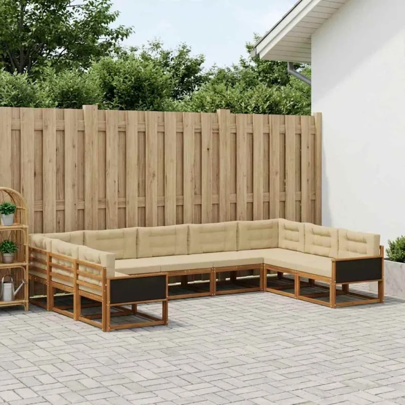 Lauko sofos komplektas su pagalve 9 pcs Natūralus ir bežinis