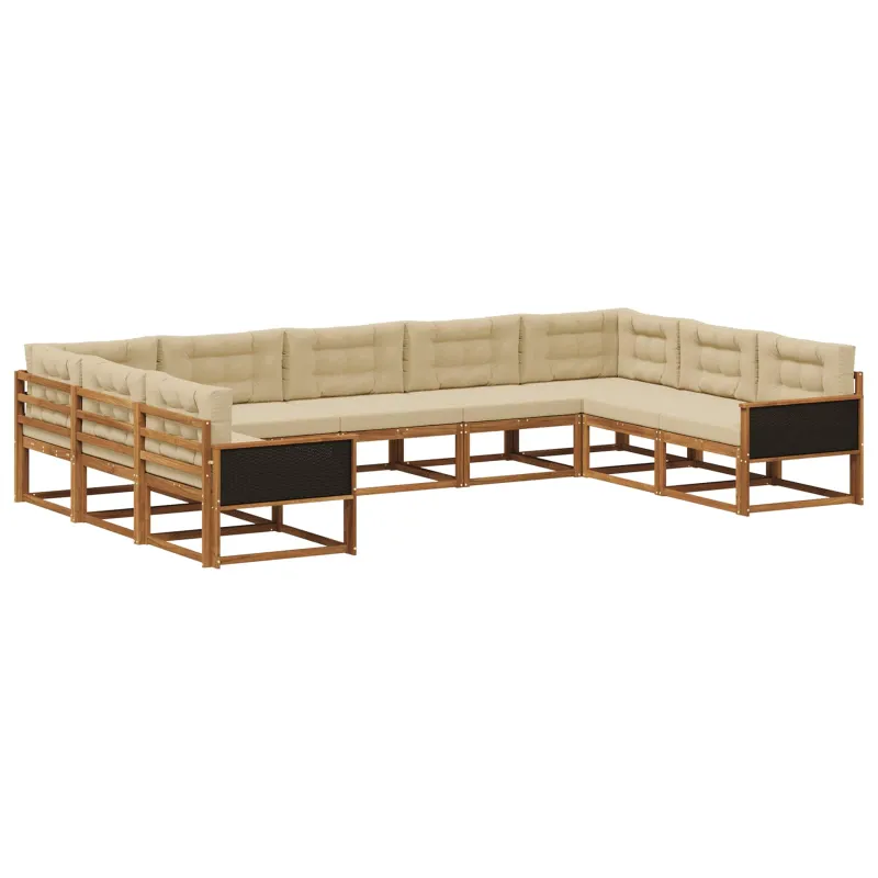 Lauko sofos komplektas su pagalve 9 pcs Natūralus ir bežinis