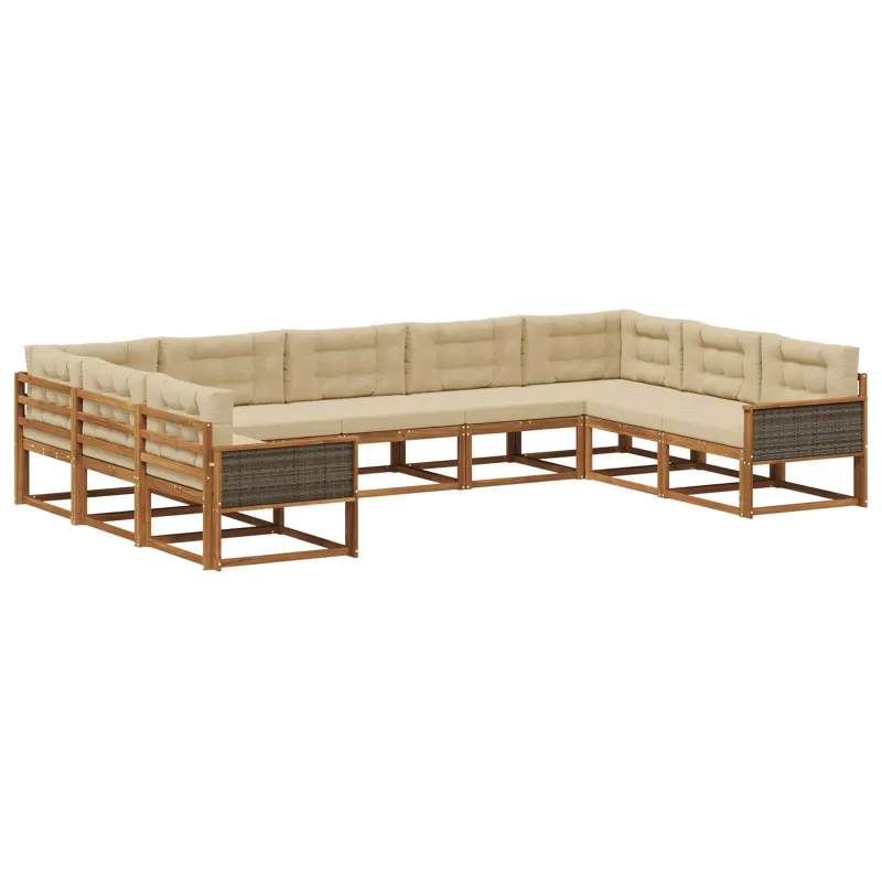 Lauko sofos komplektas su pagalve 9 pcs Natūralus ir bežinis