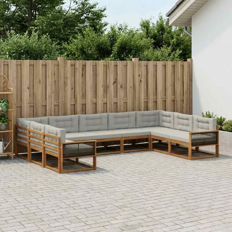 Lauko sofos komplektas 9 pcs Natūrali ir šviesiai pilka