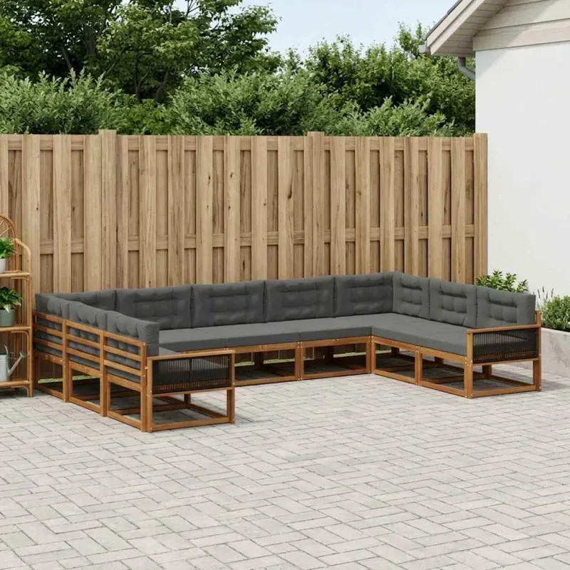 Lauko sofos komplektas su pagalve 9 pcs Natūralus ir antracitas