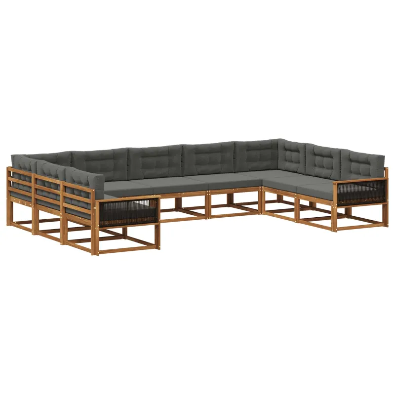Lauko sofos komplektas su pagalve 9 pcs Natūralus ir antracitas