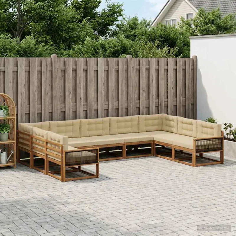 Lauko sofos komplektas su pagalve 9 pcs Natūralus ir bežinis
