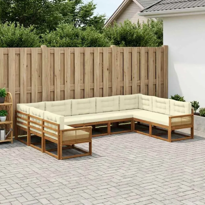 Lauko sofos komplektas su pagalve 9 pcs Natūralus ir grietinėlė