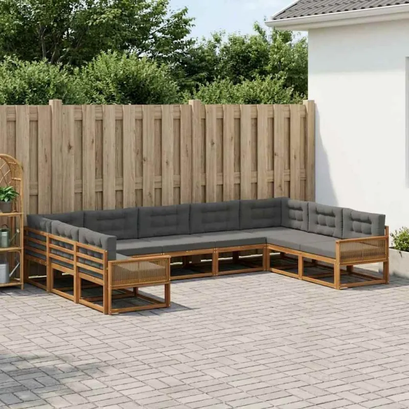 Lauko sofos komplektas su pagalve 9 pcs Natūralus ir antracitas
