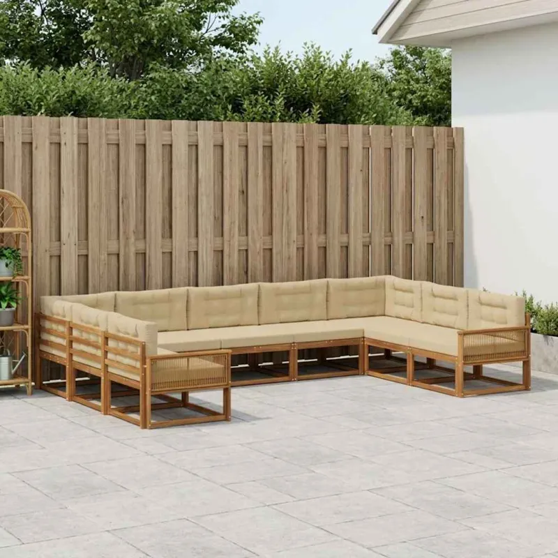 Lauko sofos komplektas su pagalve 9 pcs Natūralus ir bežinis