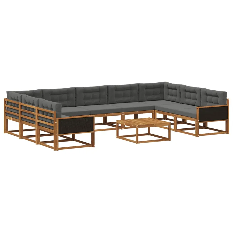 Lauko sofos komplektas 10 pcs Natūralus ir antracitas