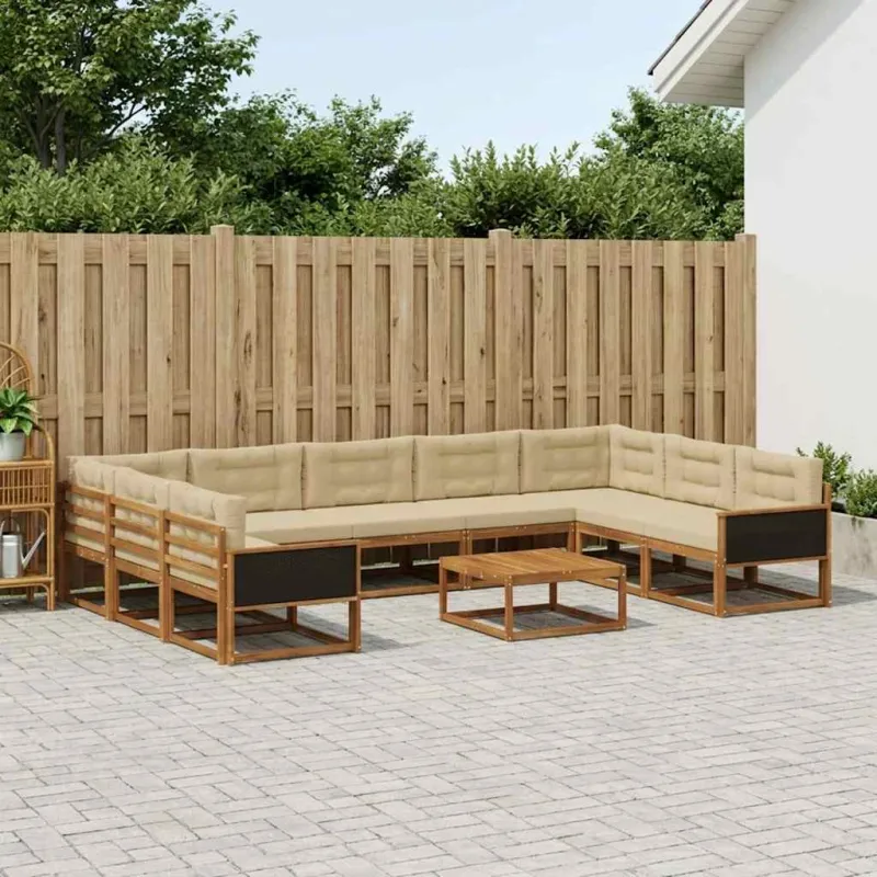 Lauko sofos komplektas su pagalve 10 pcs Natūralus ir bežinis