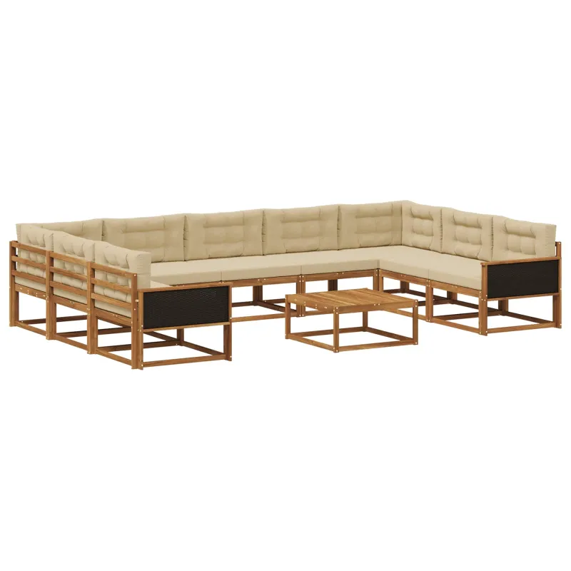 Lauko sofos komplektas su pagalve 10 pcs Natūralus ir bežinis
