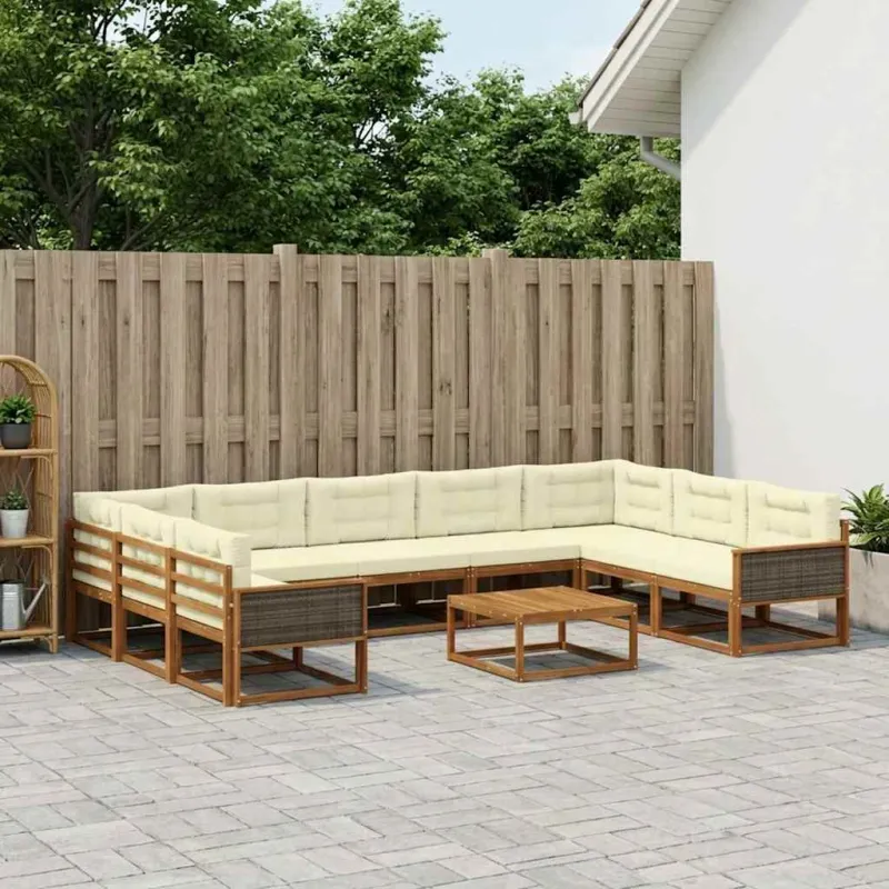 Lauko sofos komplektas 10 pcs Natūralus ir grietinėlė