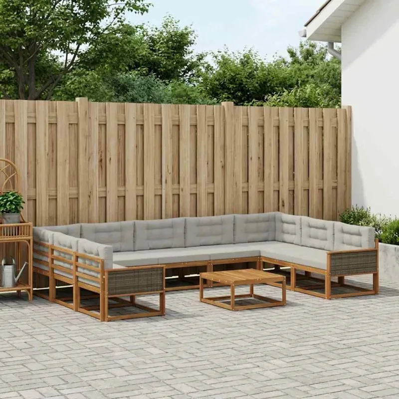 Lauko sofos komplektas 10 pcs Natūrali ir šviesiai pilka