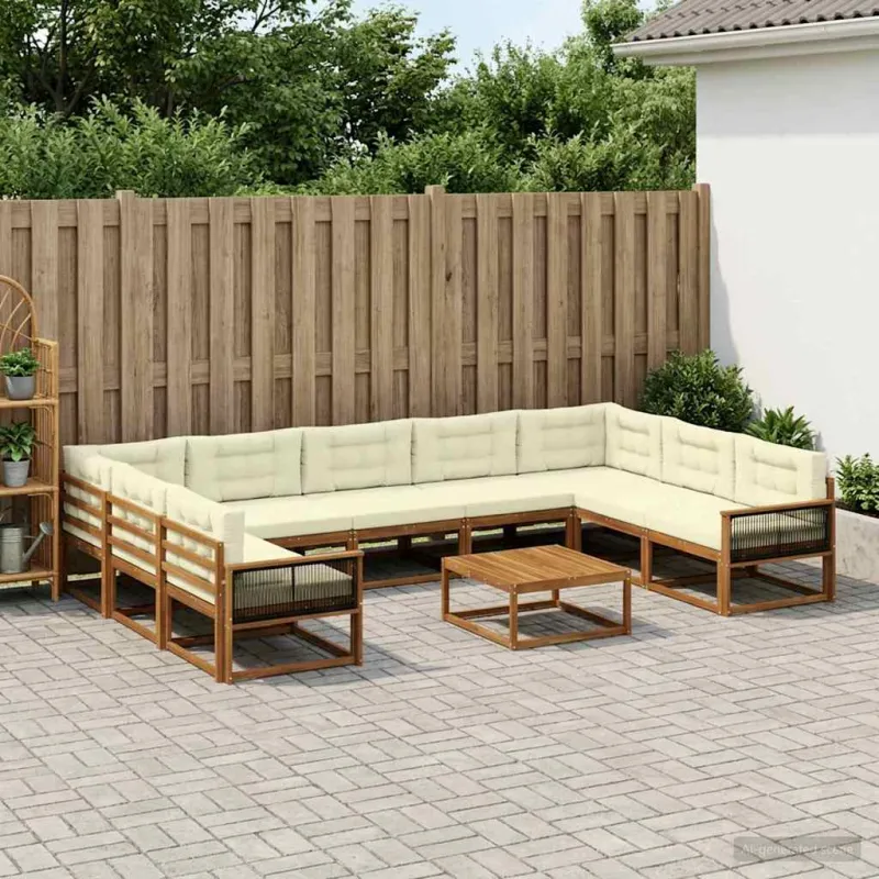 Lauko sofos komplektas 10 pcs Natūralus ir grietinėlė