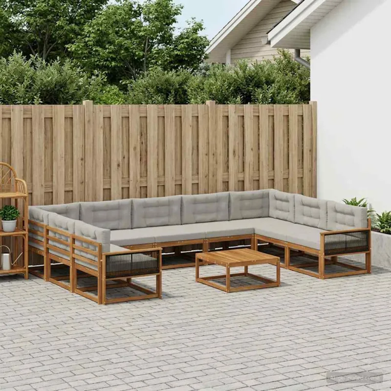 Lauko sofos komplektas 10 pcs Natūrali ir šviesiai pilka