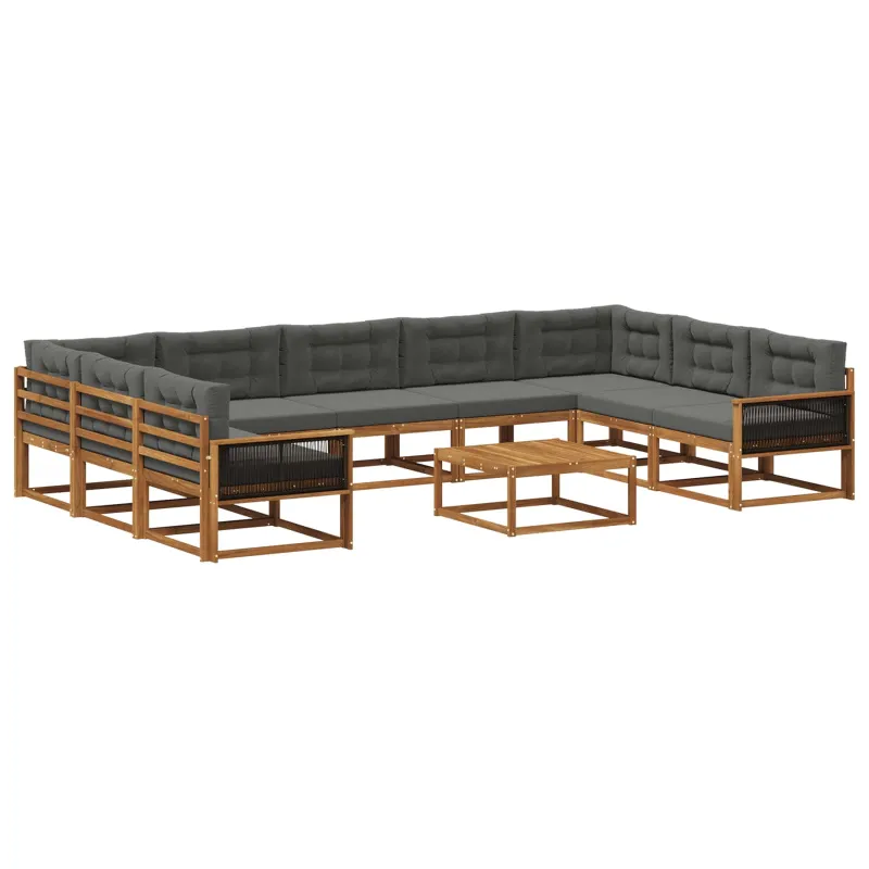 Lauko sofos komplektas 10 pcs Natūralus ir antracitas