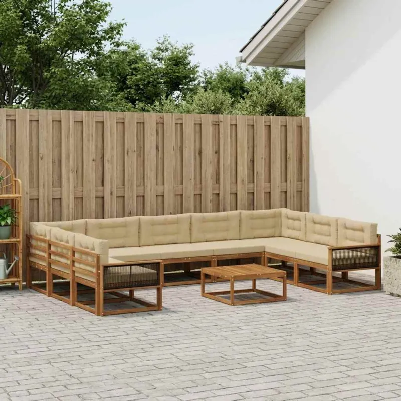 Lauko sofos komplektas su pagalve 10 pcs Natūralus ir bežinis