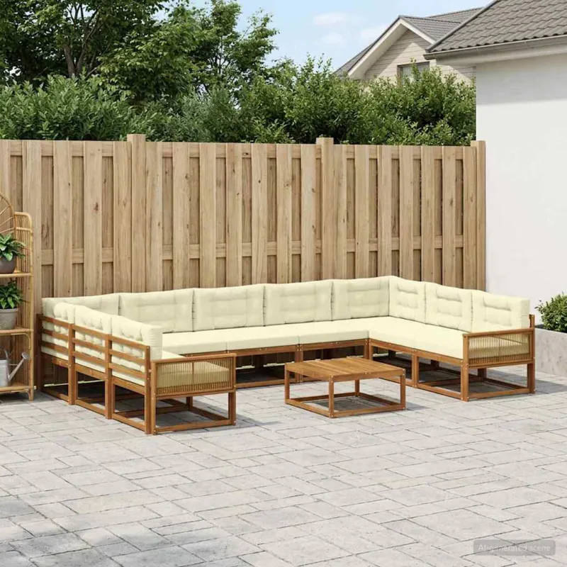Lauko sofos komplektas 10 pcs Natūralus ir grietinėlė